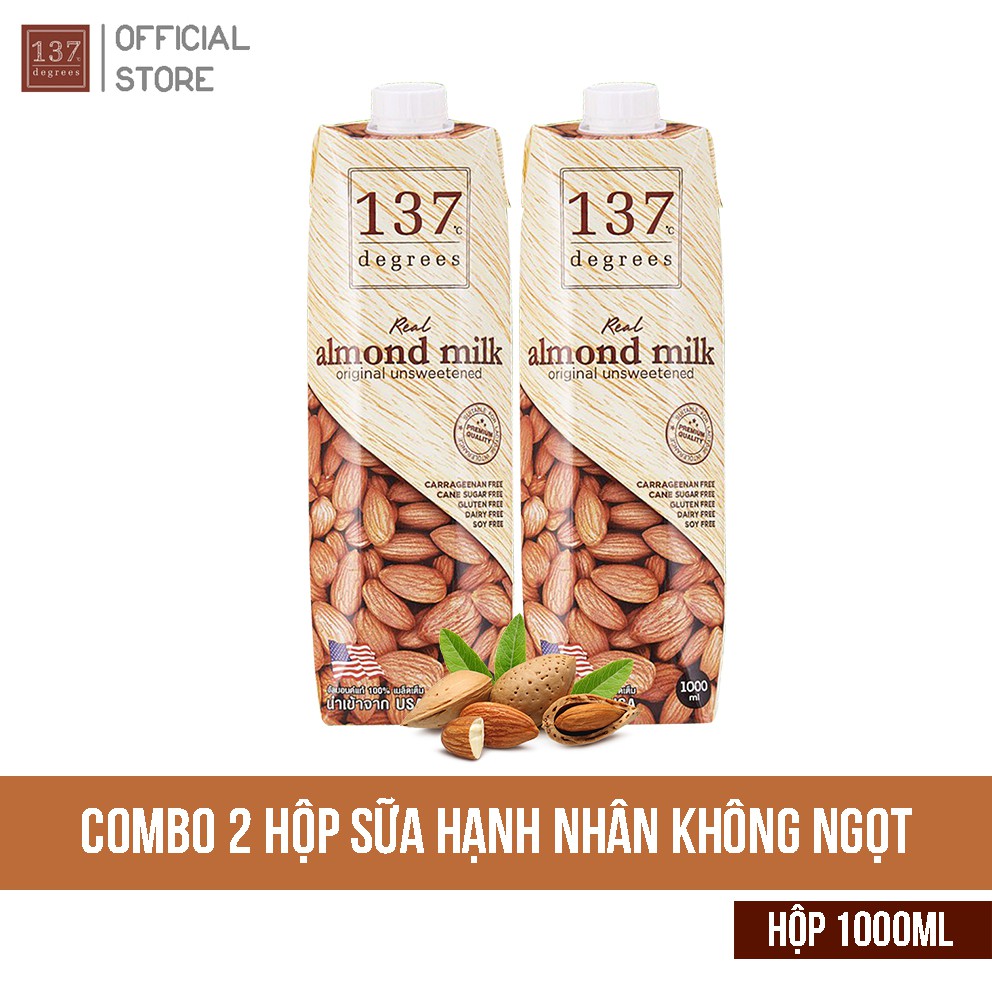 Combo 2 Hộp Sữa Hạnh Nhân Không Ngọt 137 Degrees Thái Lan - Hộp 1000ml