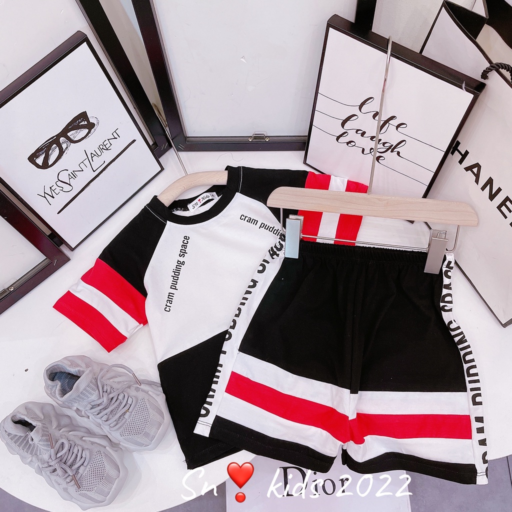 Bộ cộc tay bé trai, bộ quần áo phối màu ghép may tỉ mỉ chất cotton tàu mát cho bé