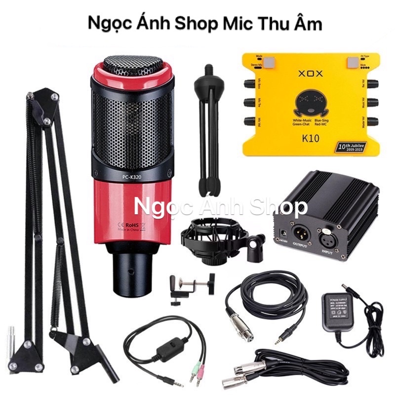 [CHÍNH HÃNG] Combo livestream karaoke, thu âm chuyên nghiệp Soundcard XOX-K10, Mic PC-K320 và phụ kiện