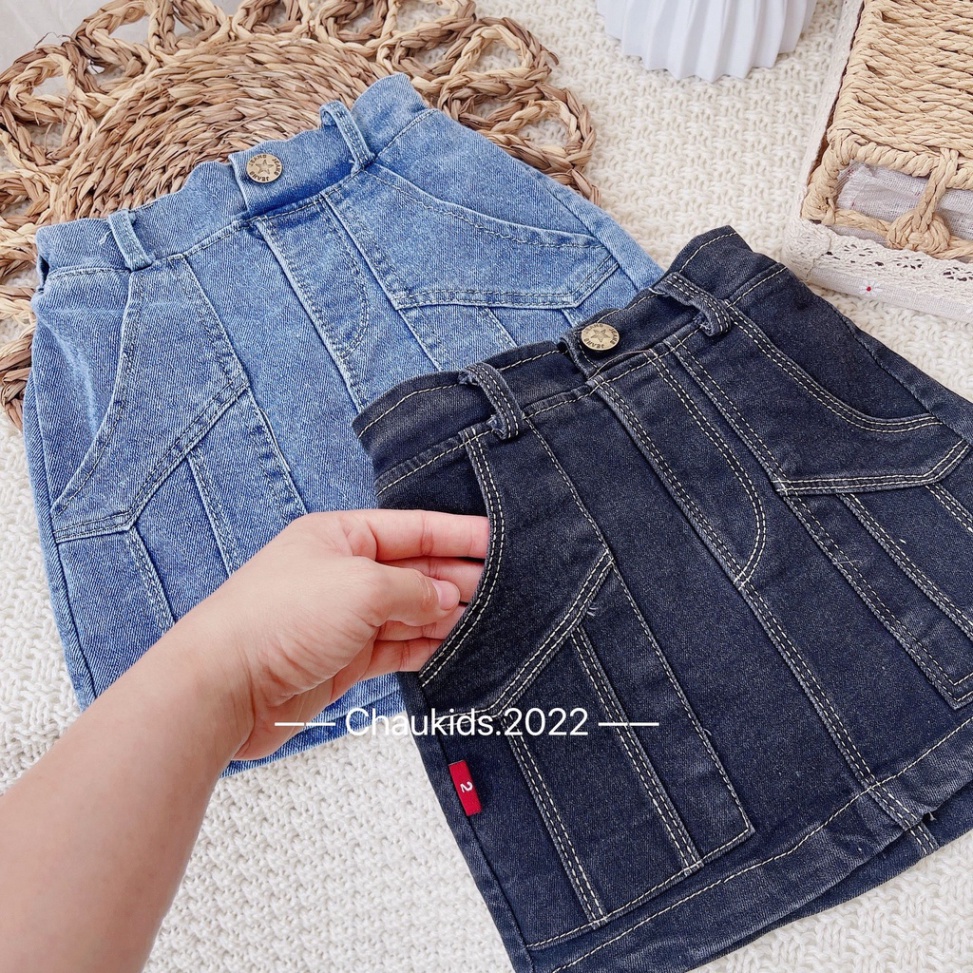 Chân váy bé gái chỉ nổi, Chân váy jeans sành điệu cho bé gái