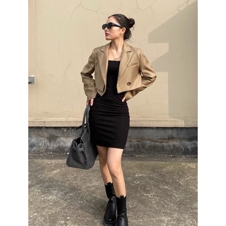 [SẴN SIZE S/M]  Áo Croptop Blazer 2 vạt (CÓ ĐỘN VAI)