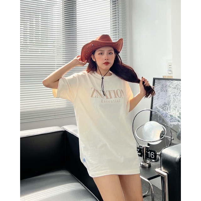 Áo Thun ZNATION Essential Unisex Tee Oversize Màu Be Form Rộng Nam Nữ