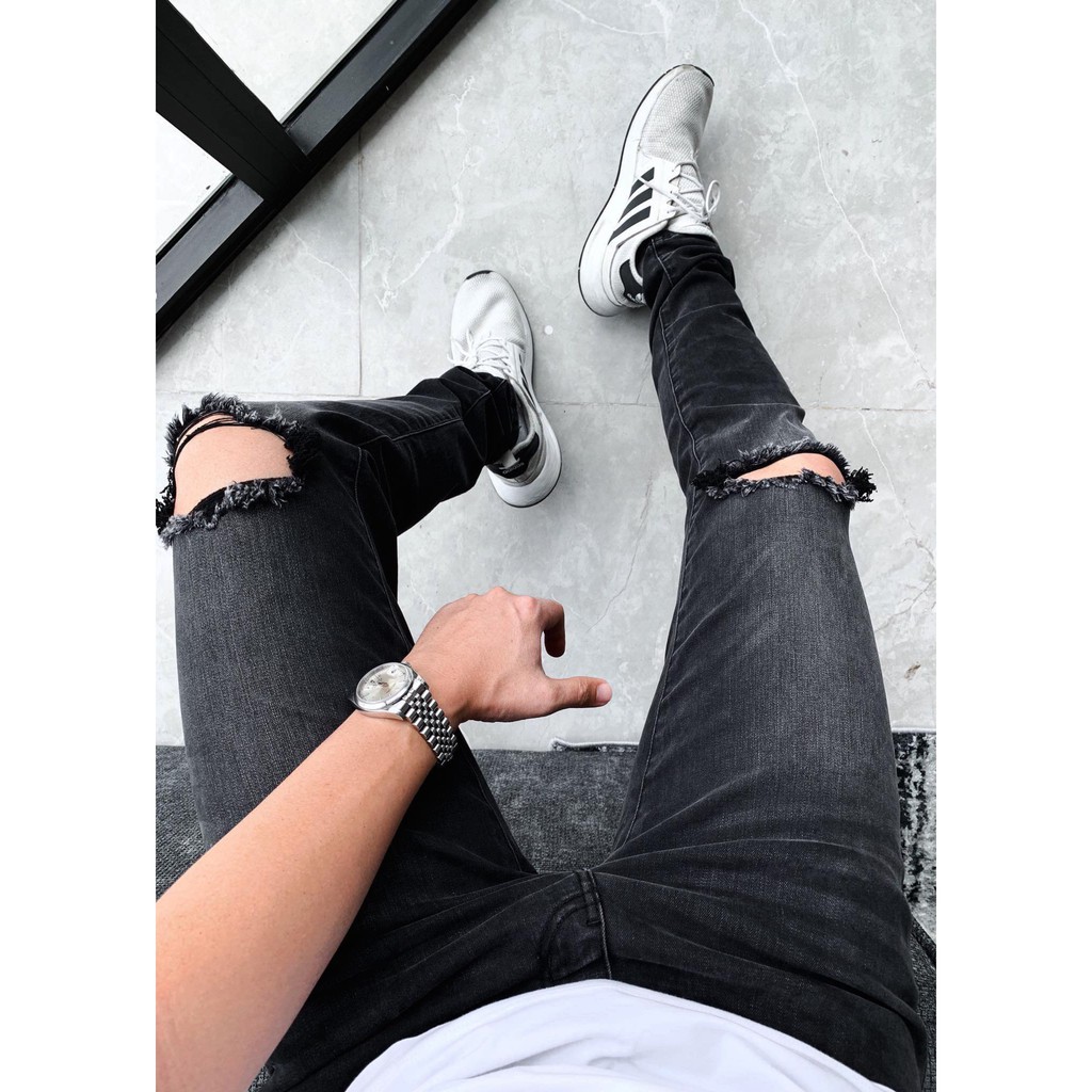 Quần jean nam DOUBLE'D rách gối màu đen JXD | BigBuy360 - bigbuy360.vn