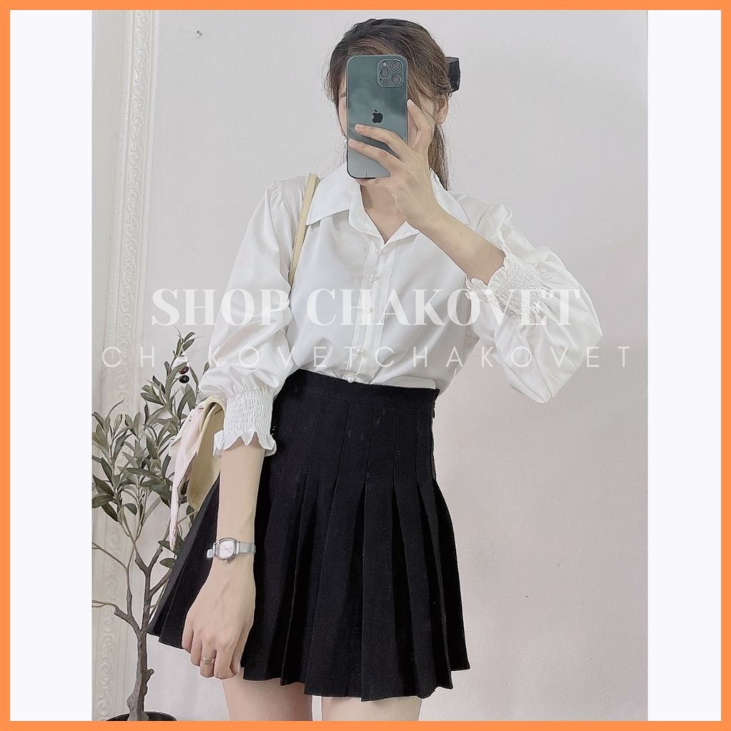Áo sơ mi nữ dài tay công sở CKA862, áo kiểu nữ màu trắng cúc ngọc tay bo chun style hàn quốc freesize &lt;53kg cực xinh