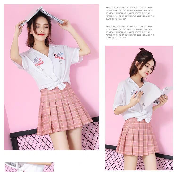 Chân Váy Xếp Ly Plaid Pleated Skirt Girl Student Skirt Korean A-line High Waist Skirt
