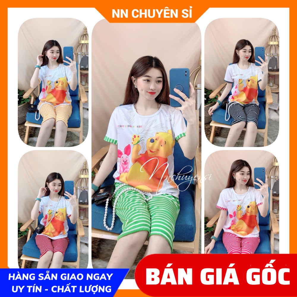 Đồ bộ nữ  mặc nhà Thun lửng phom rộng Vải mềm mịn mát in bò sữa in họa tiết  dễ thương BTT