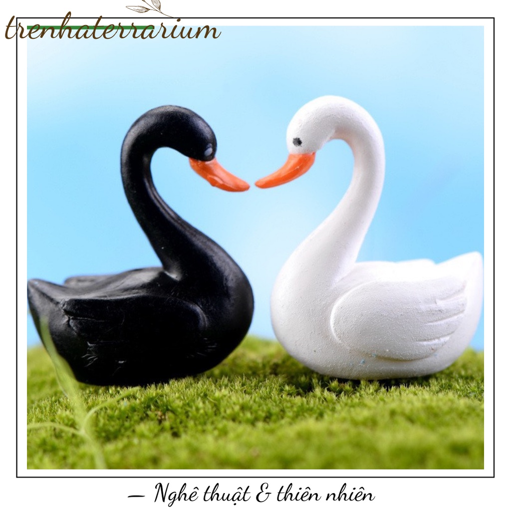 Tiểu cảnh thiên nga trang trí sen đá, xương rồng, terrarium, charm slime, cây cảnh mini, cây để bàn, đồ trang trí