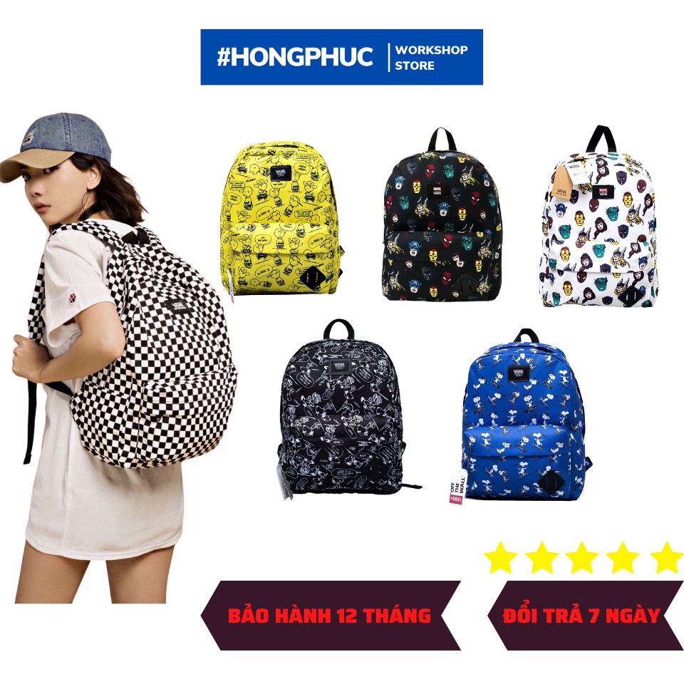 Balo Đi Học, Balo Unisex V.A.N.S Old Skool Checkerboard Backpack, Marvel, Snoopy, Penut - SB11