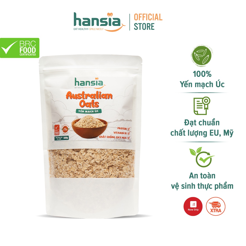 Yến Mạch Úc Organic HANSIA Có Hàm Lượng Chất Xơ Cao, Cùng Các Chất Dinh Dưỡng Khác Tốt Cho Sức Khỏe Túi 250g - 500g