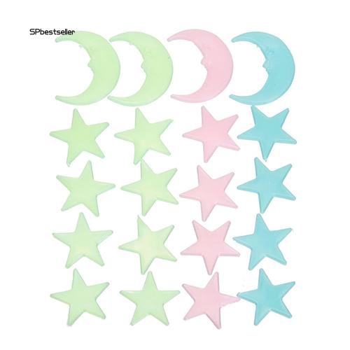 Bộ 20 hình dán dạ quang hình trăng sao trang trí tường