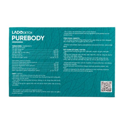 Ladodetox Purebody – Hỗ trợ thanh lọc cơ thể, giải độc gan, tăng cường sức khỏe (12 chai 50ml)
