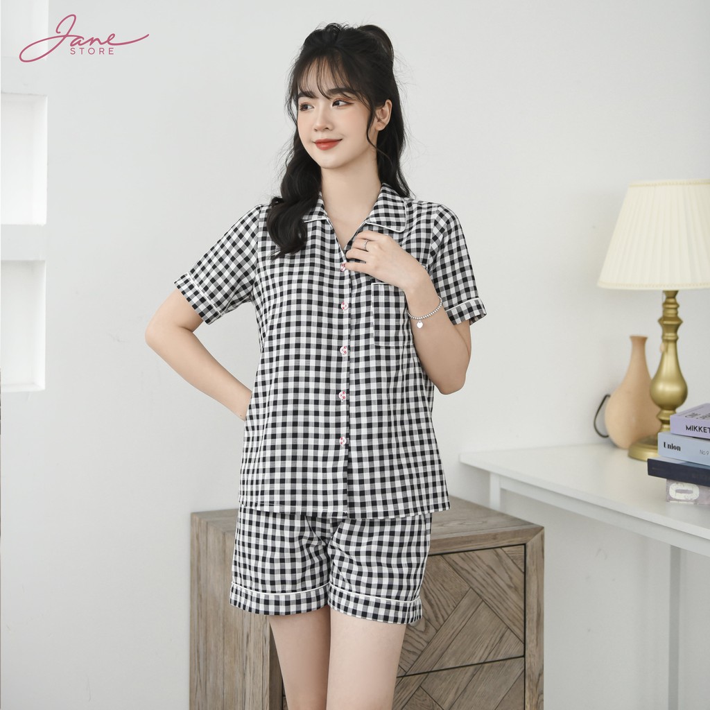 Bộ Pijama JANE chất thô cao cấp mặc nhà họa tiết kẻ P5