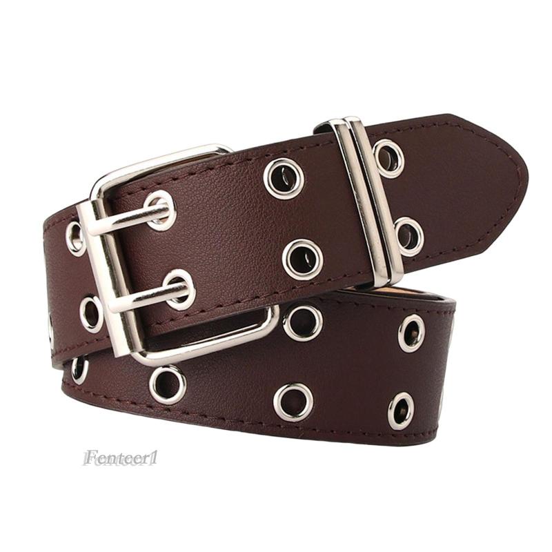 [Fenteer1] Thắt Lưng Da PU Hai Khóa Cài Phong Cách Punk Dành Cho Nam Và Nữ
