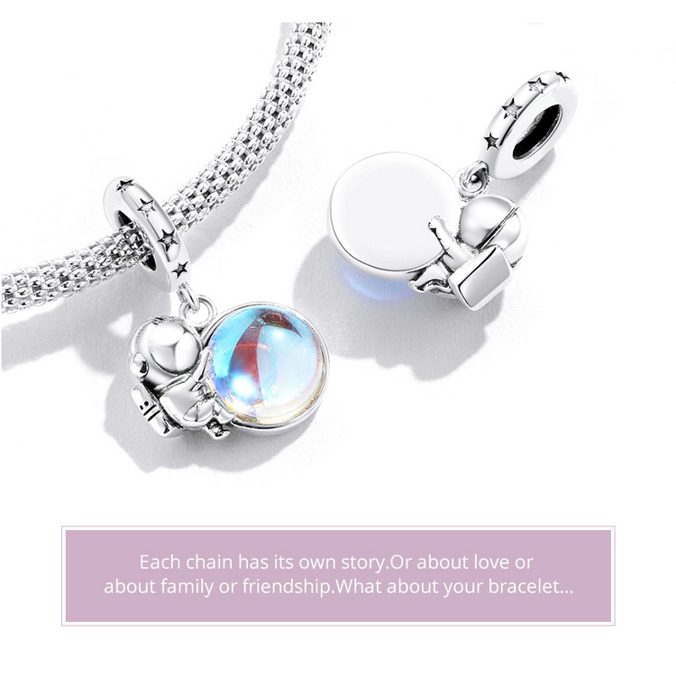 Hạt charm BAMOER BSC581 bằng bạc 925 hình phi hành gia làm trang sức thủ công