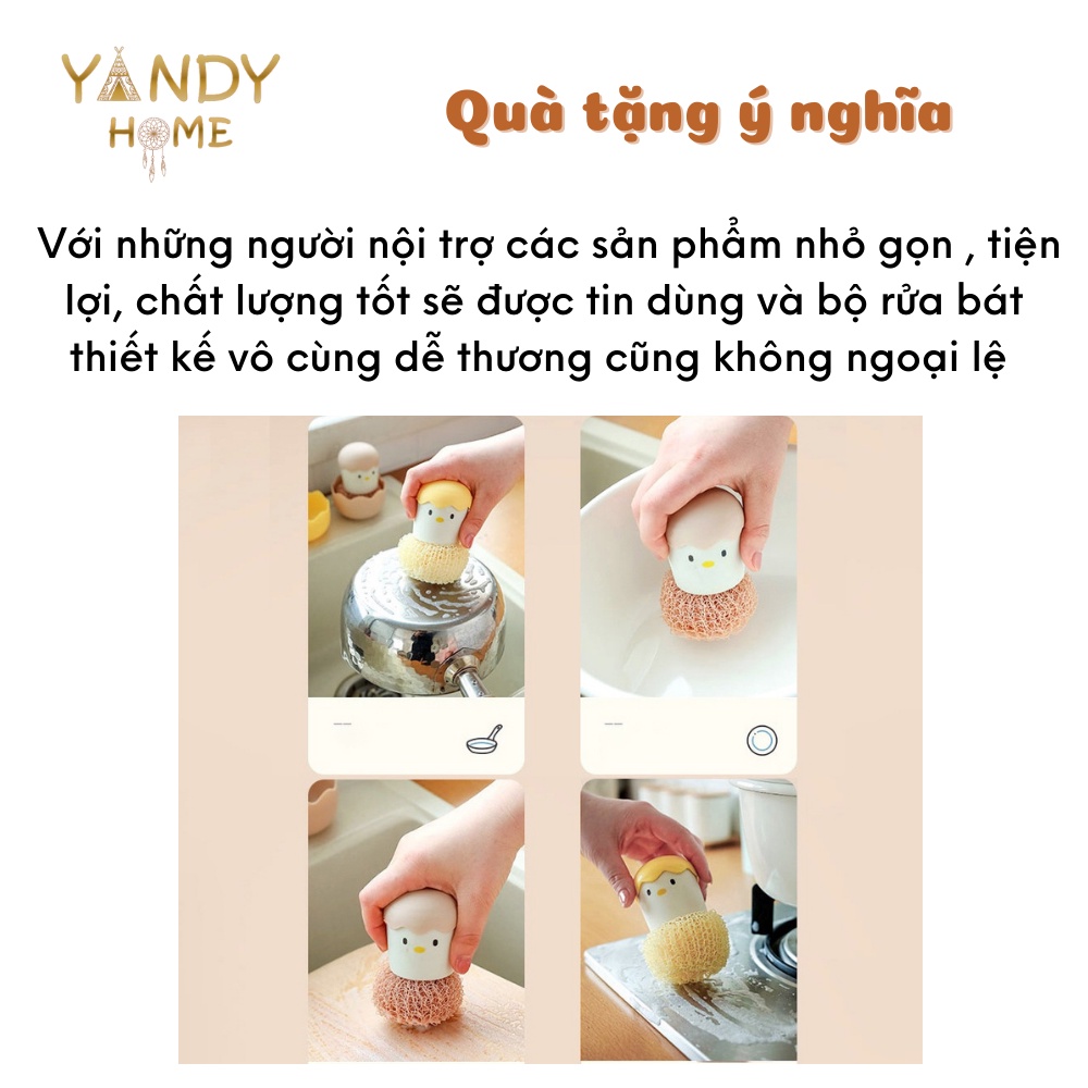 Bộ rửa chén bát đĩa YANDY HOME NB01 có tay cầm kèm đế đựng hình gà con dễ thương bền đẹp