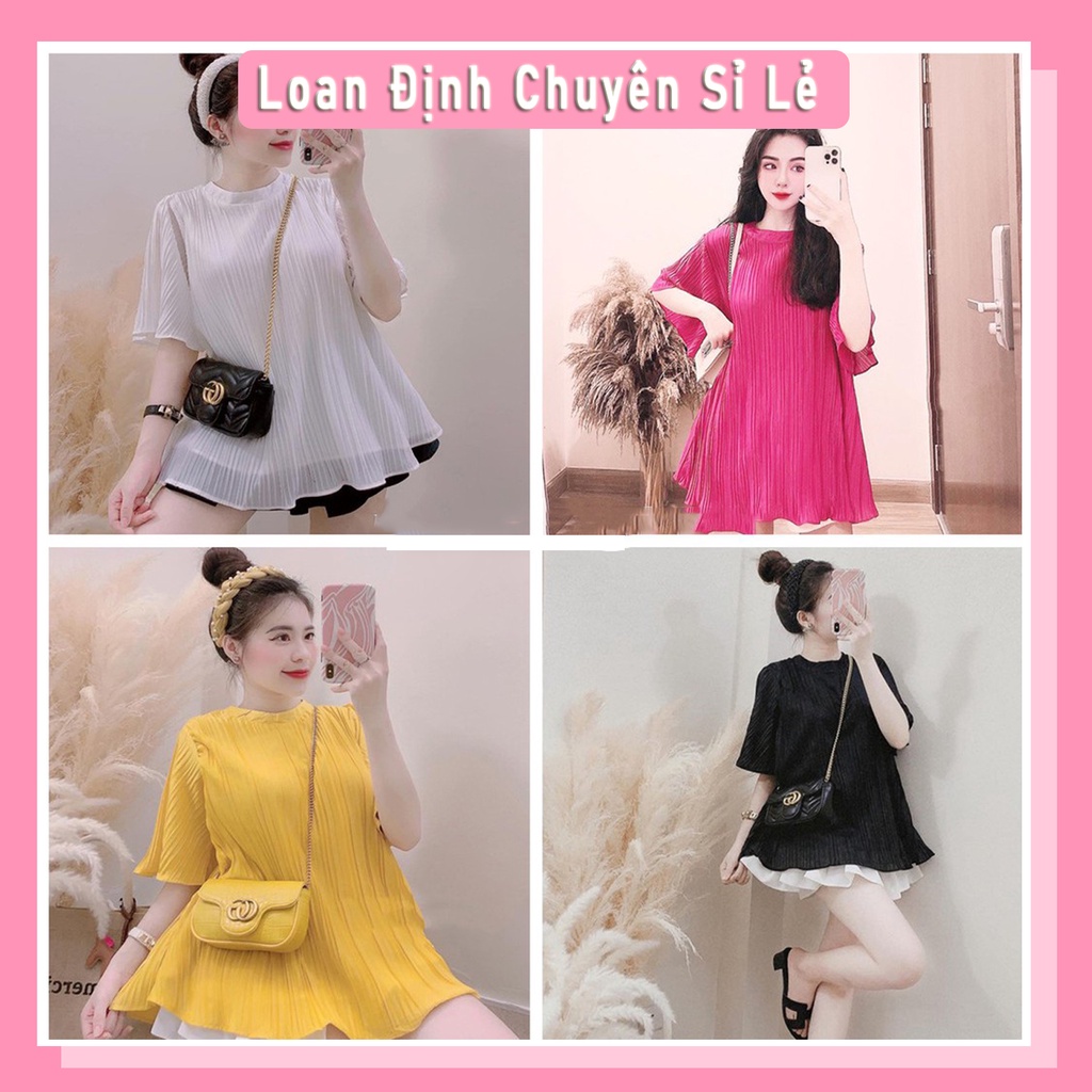 Áo Dập Ly Cổ 3P Cúc Ngọc Dáng Xòe Áo Kiểu Nữ Thụng Tay Xòe