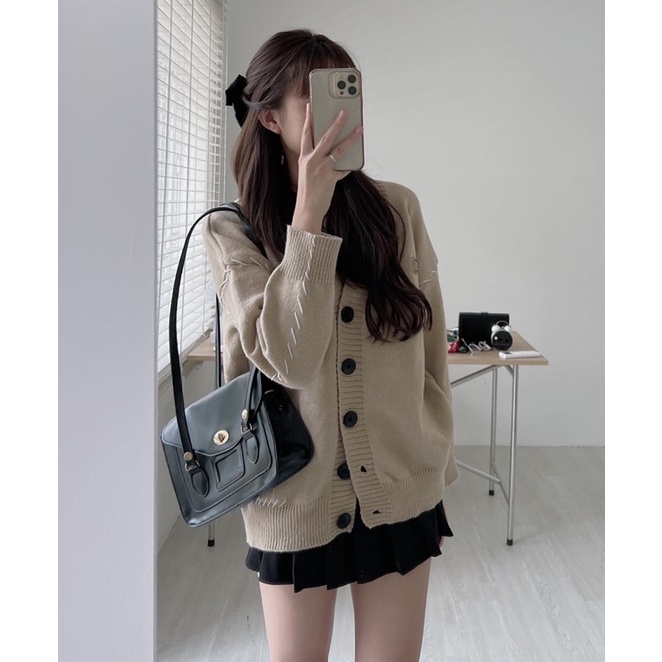 ÁO KHOÁC CADIGAN VIỀN CHỈ NỔI TAG DA NGỰC MÀU NUDE SIÊU XINH