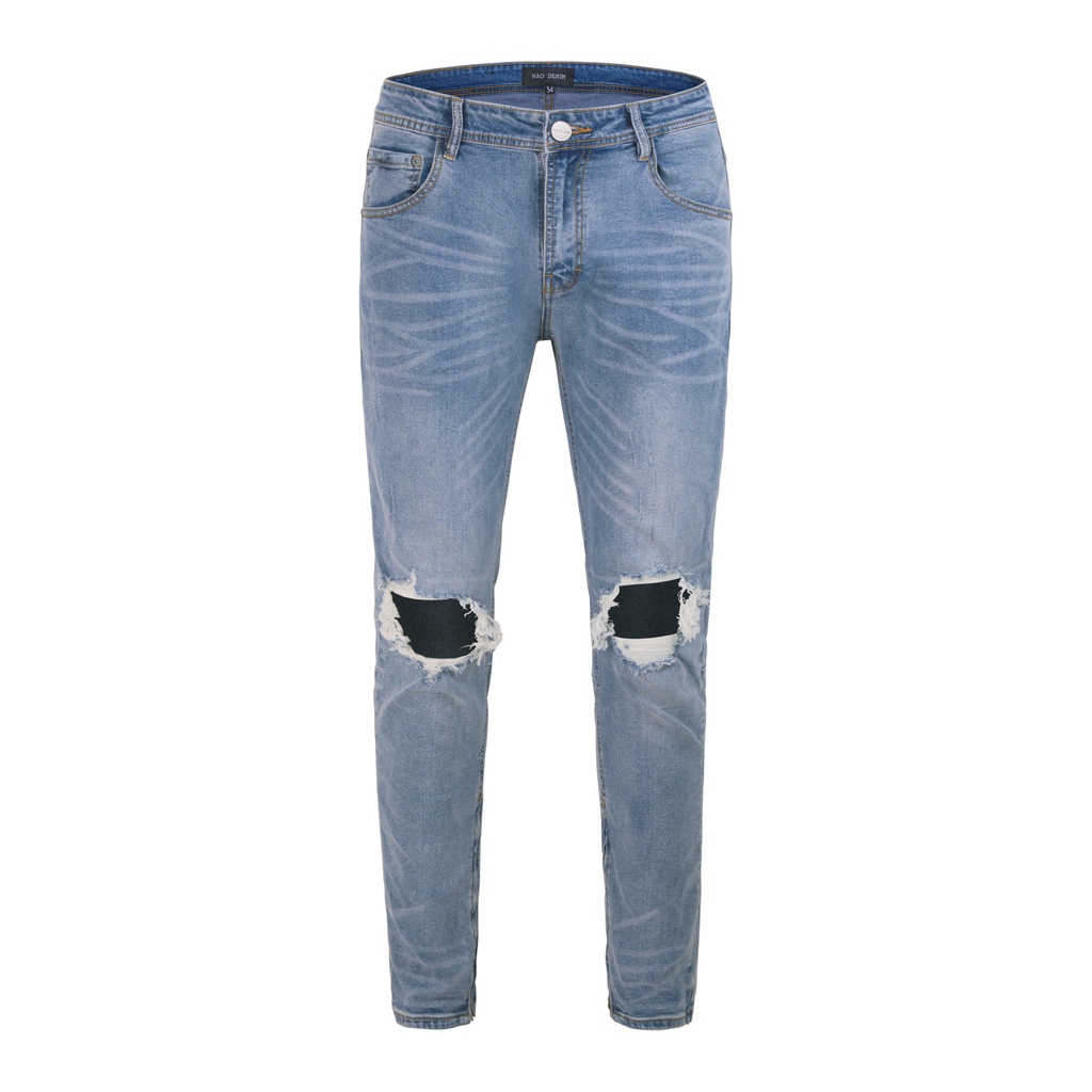 Quần Skinny Jeans Nam FNOS Streetwear Màu Xanh Rách Gối Có Zip Z28 - Local Brand Chính Hãng