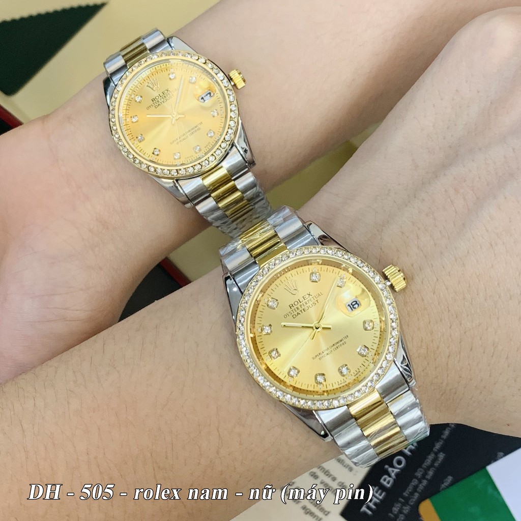 nam nước [rolex nam] Đồng hồ nam nữ Rolex - unisex viền đá dây kim loại chống nước DH505