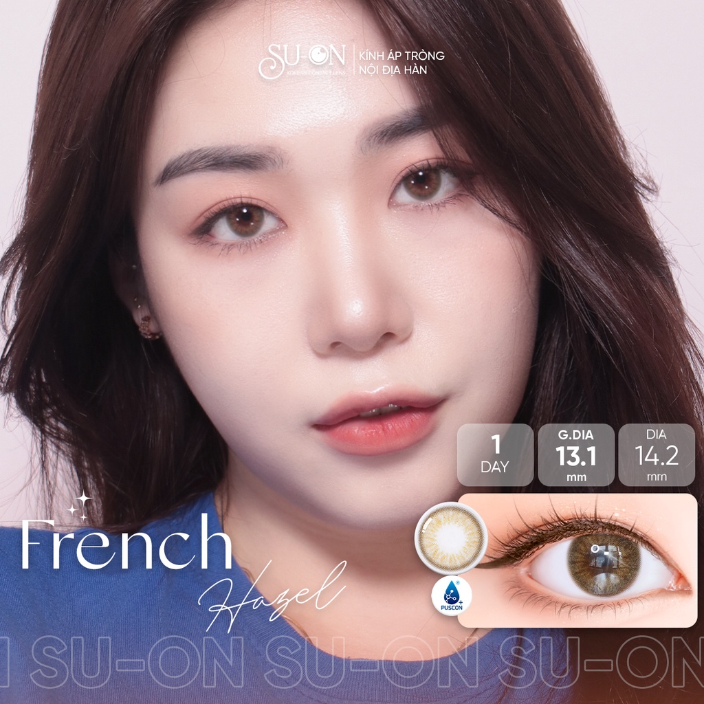 Lens 1 ngày Olens French nâu trong và xám khói, kính áp tròng 1 lần độ ẩm cao đeo 24h