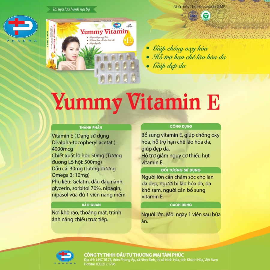 Viên Uống Yummy Vitamin E TÂM PHÚC PHARMA Hỗ Trợ Hạn Chế Lão Hóa Da, Giúp Đẹp Da Hỗ Trợ