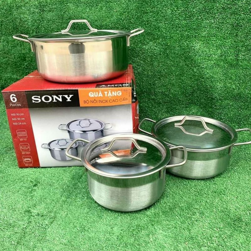 BỘ NỒI INOX 3 MÓN NẮP INOX - Quà tặng SONY