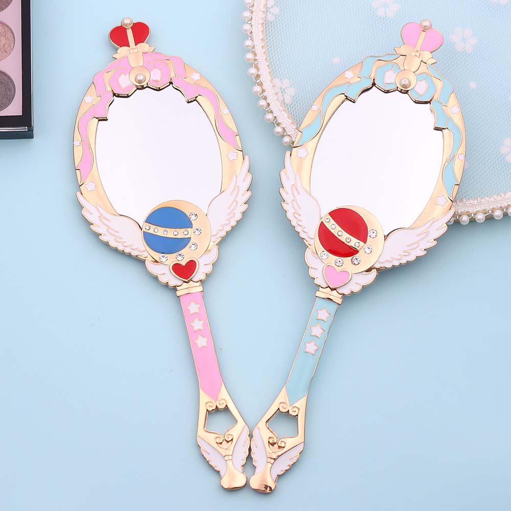 Gương Trang Điểm Cầm Tay Hình Bầu Dục Bằng Kim Loại Màu Đỏ/Xanh Dương/Xanh Dương Có Gương Trang Điểm Cho Nữ