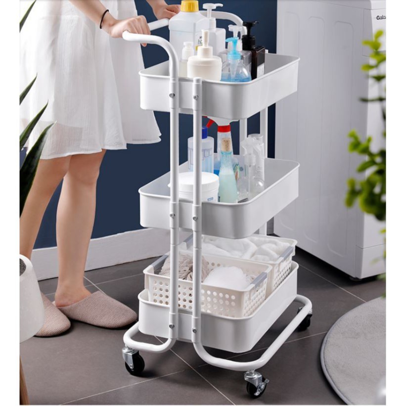 Kệ đa năng 3 tầng SPA , xe đẩy nhựa có khoá bánh xe -GD17