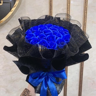 (Quà tặng )Bó hoa sáp màu xanh cao cấp 4 lớp - Tặng thiệp