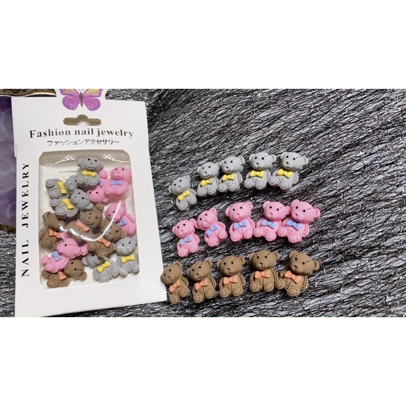 Set charm mix gấu, thỏ, nơ, bò sữa, phụ kiện nail đính móng, trang trí móng tay cao cấp