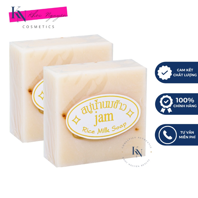 Xà Phòng Cám Gạo Thái Lan Jam Rice Milk Soap Kích Trắng Da Xà Phòng Bánh Vuông 65gr