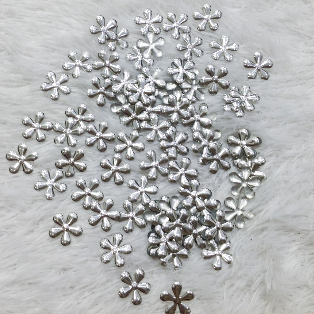 10 hoa mai bạc ủi nhiệt bông mai ủi đính dán quần áo trang trí trang phục size 1.6cm