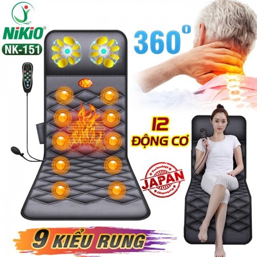 [MỚI] Nệm massage toàn thân Nhật Bản Nikio NK-151 - Có gối mát xa cổ vai gáy, hàng cao cấp