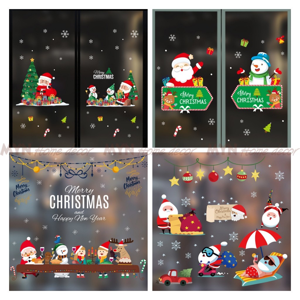 Decal dán kính Noel, trang trí cửa kính Giáng sinh nhiều mẫu MYN Home