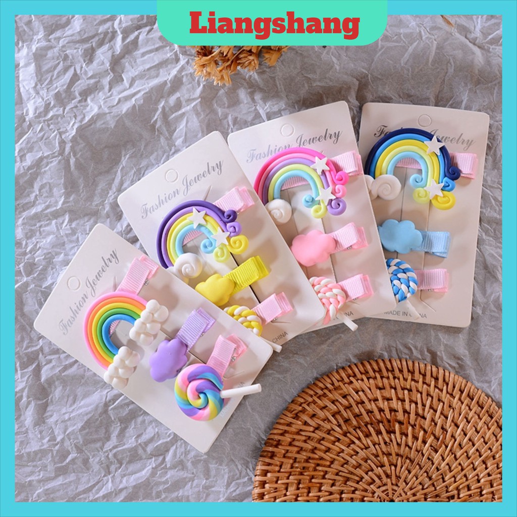 Kẹp tóc cho bé 🍁FREESHIP🍁Set 3 kẹp tóc cầu vồng kẹo mút xinh xắn dễ thương phong cách Hàn Quốc cho bé