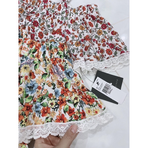 Áo biệt vai babydoll hoa nhí xuất dư xịn