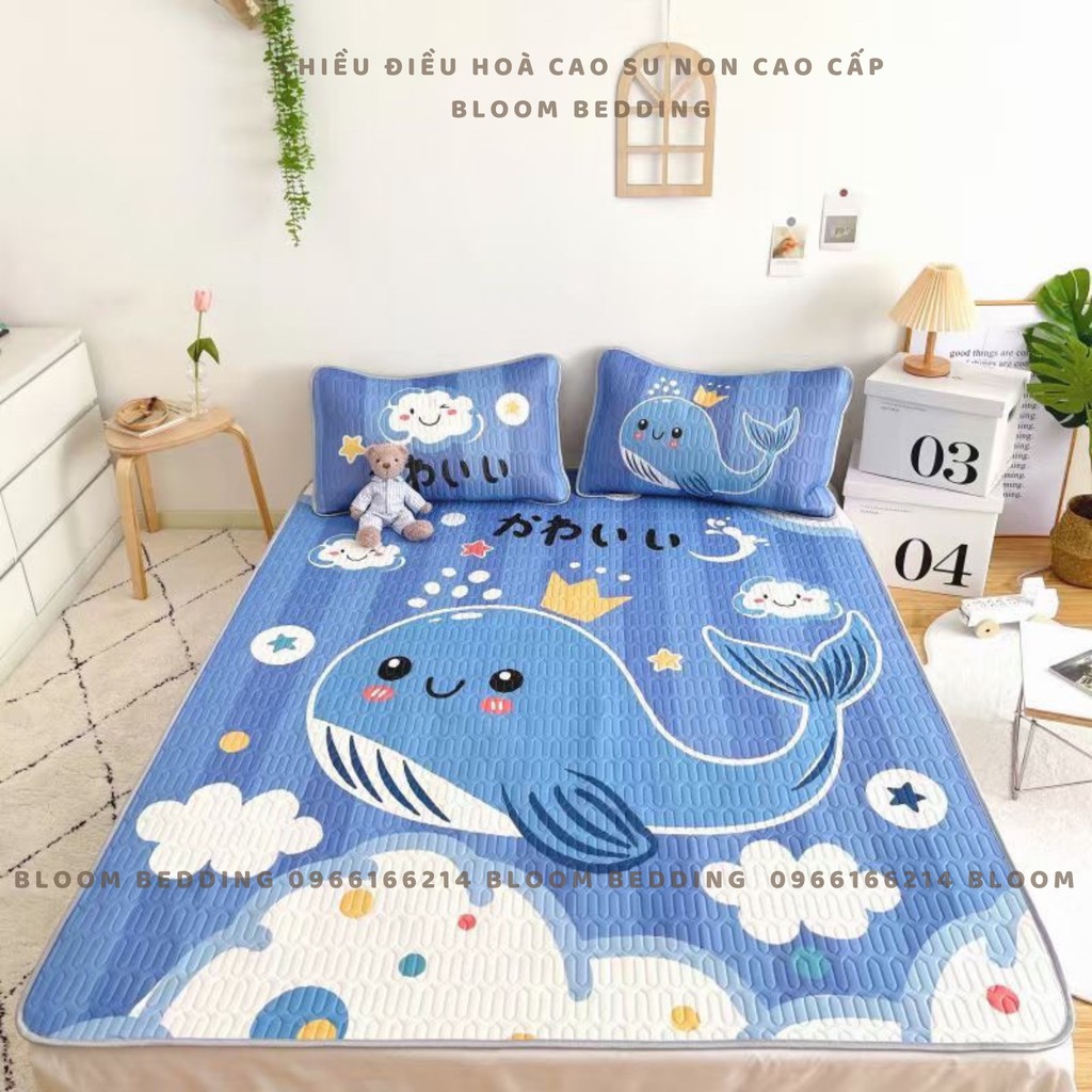 (Sẵn) Chiếu Điều Hòa Latex Chiết Xuất Mủ Cao Su Non Mới 2021 - Hàng Loại 1 VIP Siêu Dày - Cá voi xanh - Bloom Bedding