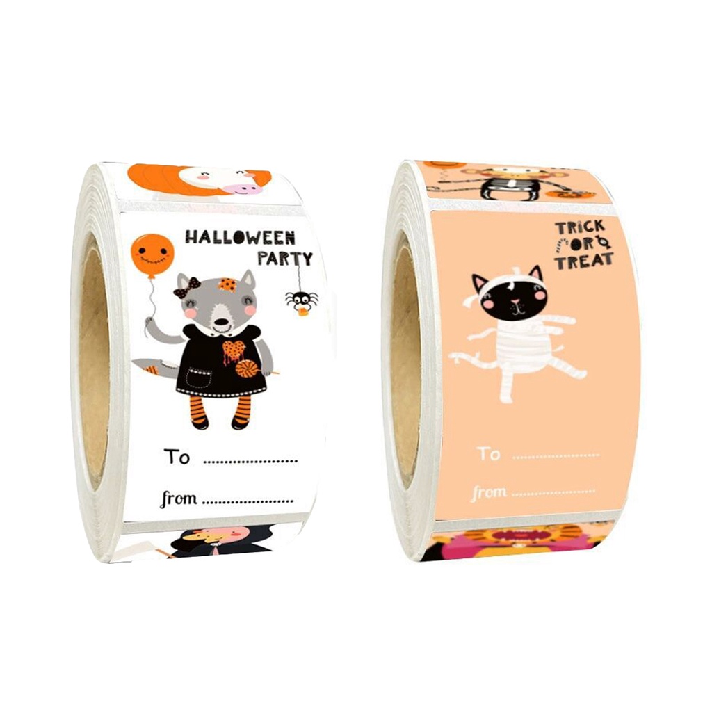 (livecity.2) Cuộn 300 Nhãn Dán Hộp Quà Hình Chữ Nhật Tự Dính Mịn Màng Và Dính Dễ Dán Dùng Đóng Gói Quà Halloween