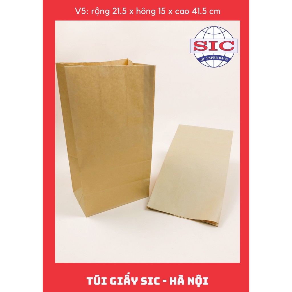 [SET 100 CHIẾC] TÚI GIẤY KRAFT V5: 21.5x15x41.5 KHÔNG QUAI ( ẢNH THẬT)
