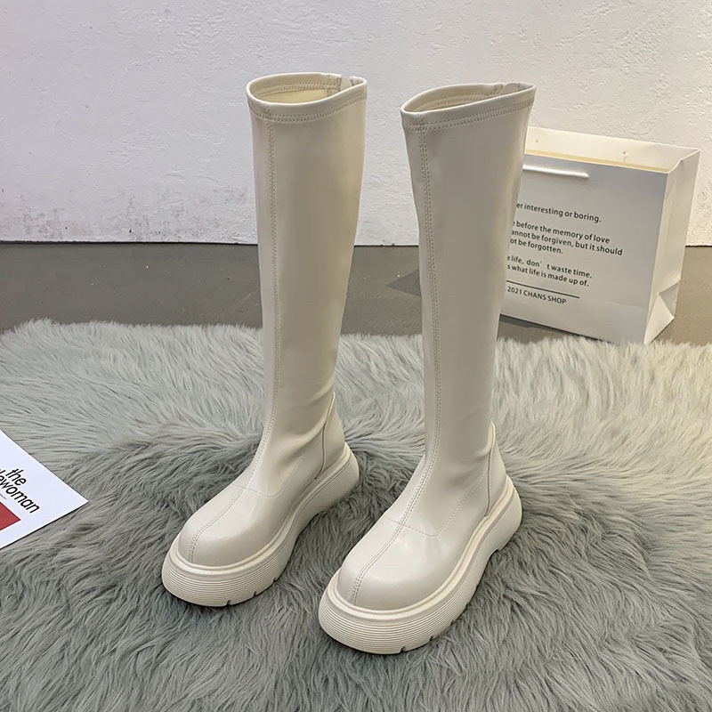 (CÓ SẴN CAO CỔ) Boot đùi da trơn cao cấp đế bánh mì 4.5cm boot nữ ulzzang thời trang hàn quốc mùa đông 2022