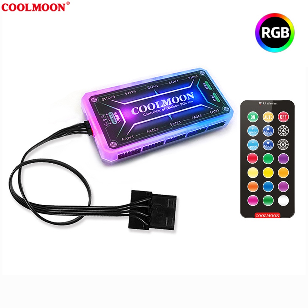 [ BỘ 2 FAN ] Quạt Tản Nhiệt, Fan Led ARGB Coolmoon + Bộ Hub Coolmoon và điều khiển - Tặng kèm ốc vít