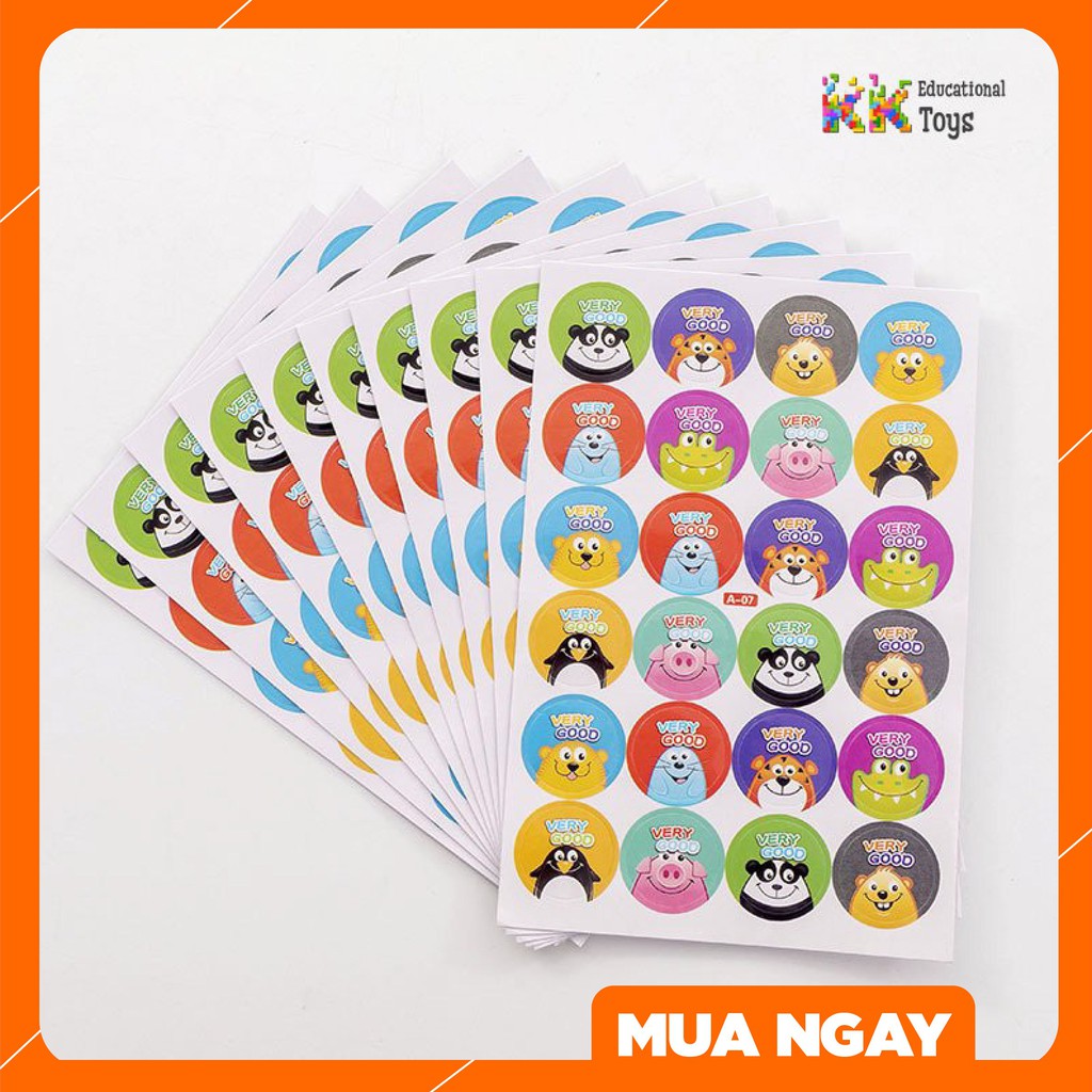 Giáo cụ dạy học: COMBO 10 tờ sticker lời khen tiếng Anh hình ngộ nghĩnh- KKstore