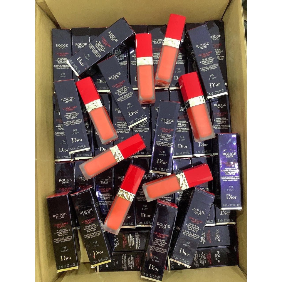 [Mẫu 2022] Son Kem Dior Rouge Dior Ultra Care Liquid Màu 749 D-Light Đỏ Cam Full Box