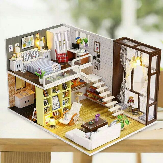 Kèm mica – Mô hình nhà đầu gỗ búp bê dollhouse DIY – K028 Contracted City