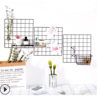 (CÓ MÃ FREESHIP) Combo 3 khung lưới trang trí decor tấm 35x35cm. Tặng kèm 6 móc dính tường