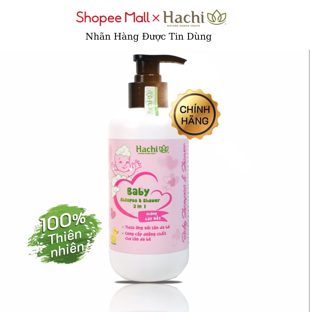 Dầu tắm gội trẻ em Hachi 2 Trong 1 Không Cay Mắt Dành Cho Bé 350ml Màu Hồng