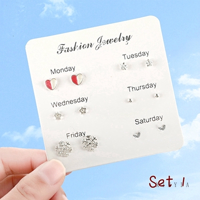 Set 6 đôi khuyên tai mini đính hạt giả ngọc trai hình dáng đa dạng