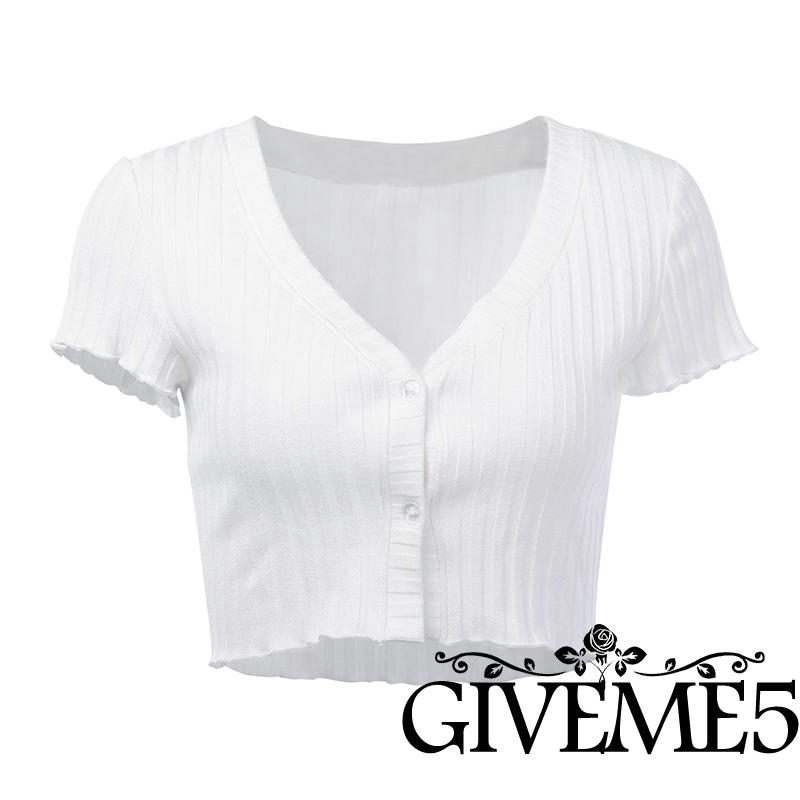 Áo Kiểu Nữ Cổ Chữ V Đính Nút Xinh Xắn