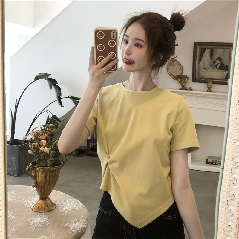 SUXI Áo Thun Tay Ngắn Lưng Cao Nhiều Màu Thời Trang Mùa Hè