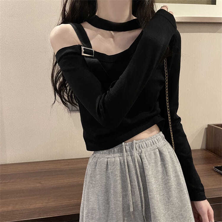 Áo Thun Dệt Kim Tay Dài Hở Vai Thời Trang Dành Cho Nữ